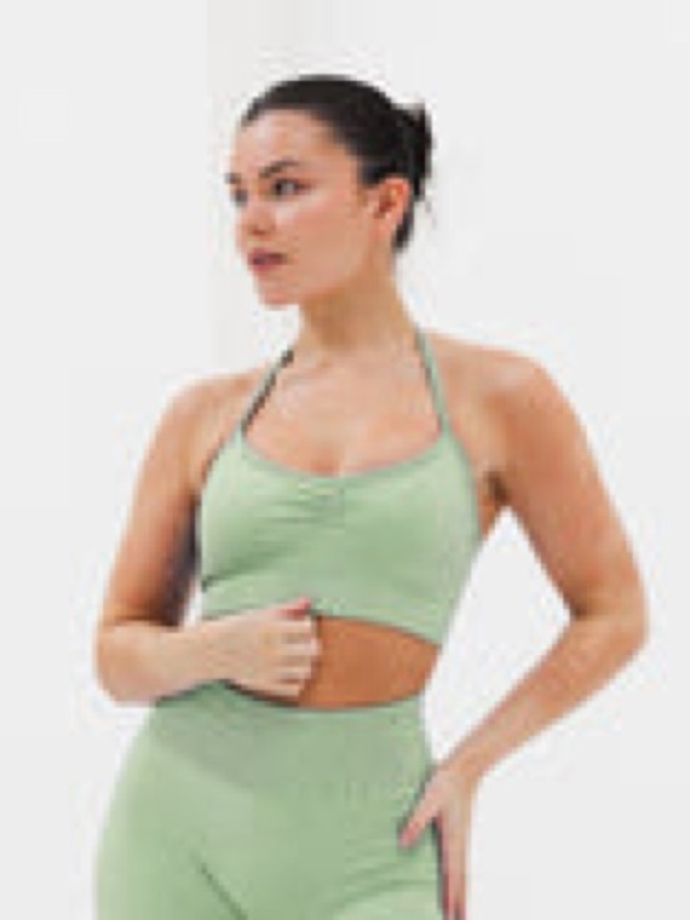 Light Green Halter Crop Bralette leggings set - Women Intimates